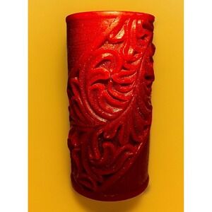 Vtg‎ Pier I Imports Embossed 3"x6" Pillar Candle Plum Bordeaux Christmas Red